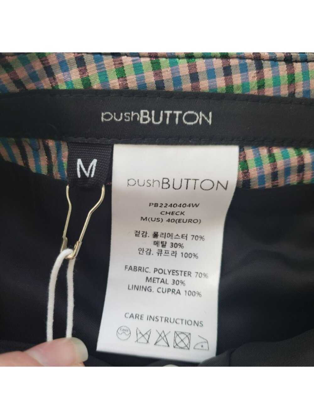 Pushbutton $536 Metallic Plaid Mini Skirt Large Bow Preppy School Pink Green - Picture 7 of 11